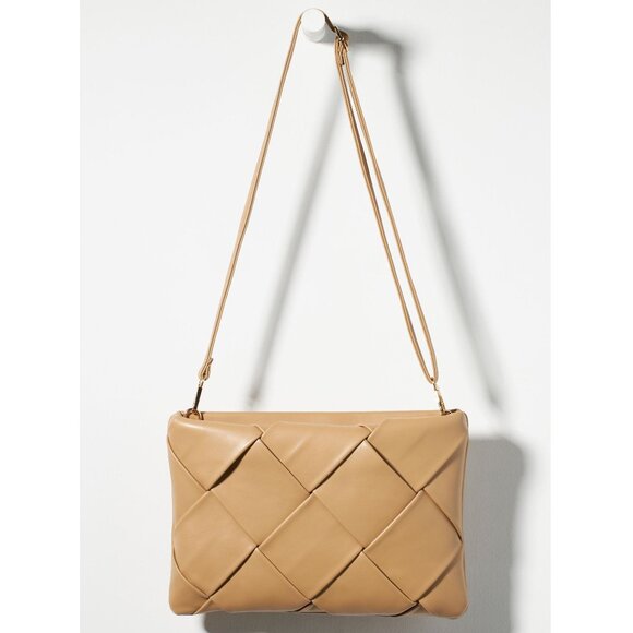 Anthropologie Handbags - Anthropologie -  vegan leather woven convertible clutch crossbody handbag tan